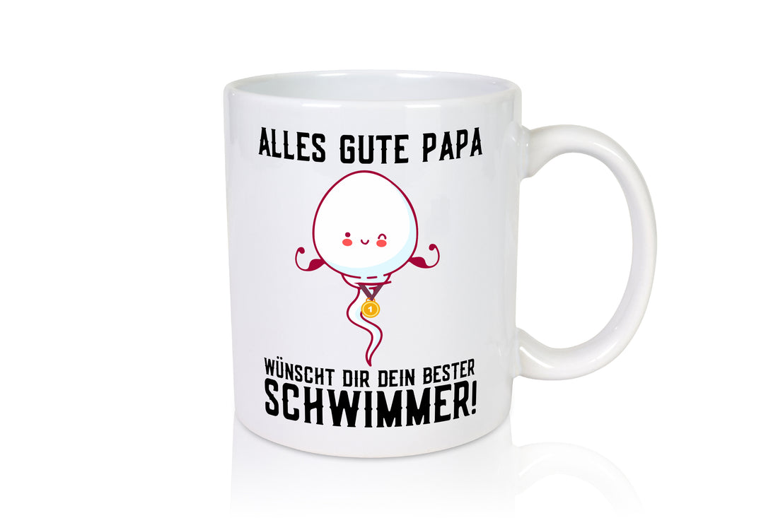 Alles Gute Papa | Vatertag | Bester Schwimmer | Medaille - Tasse Weiß - Kaffeetasse / Geschenk / Familie